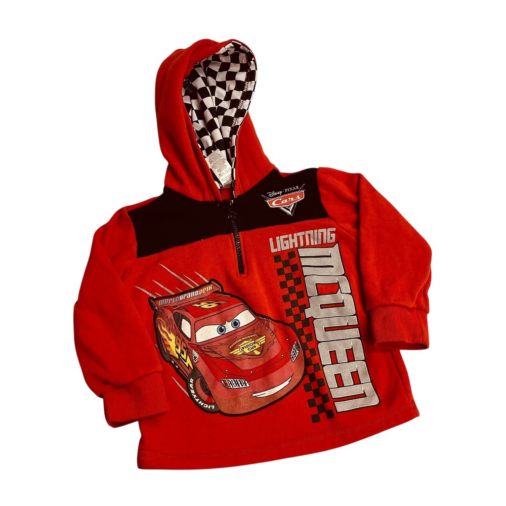 Disney Pixar Cars Hoodie Red Lightning McQueen Quarter Zip Kids Size 4T